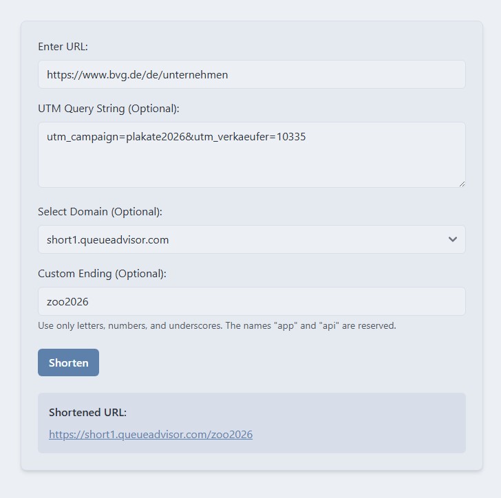 Shorty shorten form with UTM parameters for a print campaign